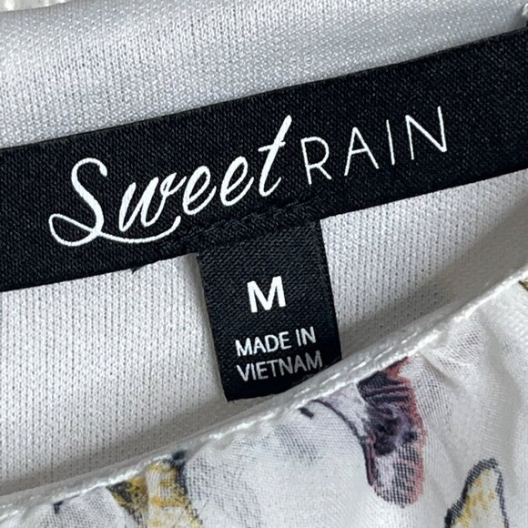 Sweet‎ Rain Womens M White Lined Butterfly Print Smocked Waist Sheer Sleeves Top - Picture 13 of 13